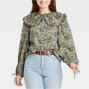 Universal Thread Balloon Long Sleeve Embroidered Button Down